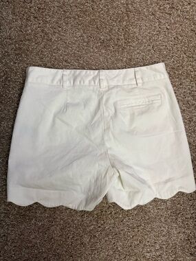 High-Rise Scalloped Hem White Shorts